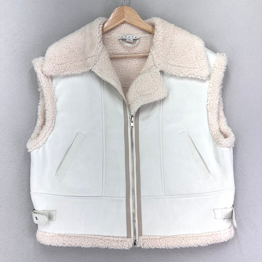 HYFVE Sherpa Moto Vest Womens S White Cream Oversized Winter